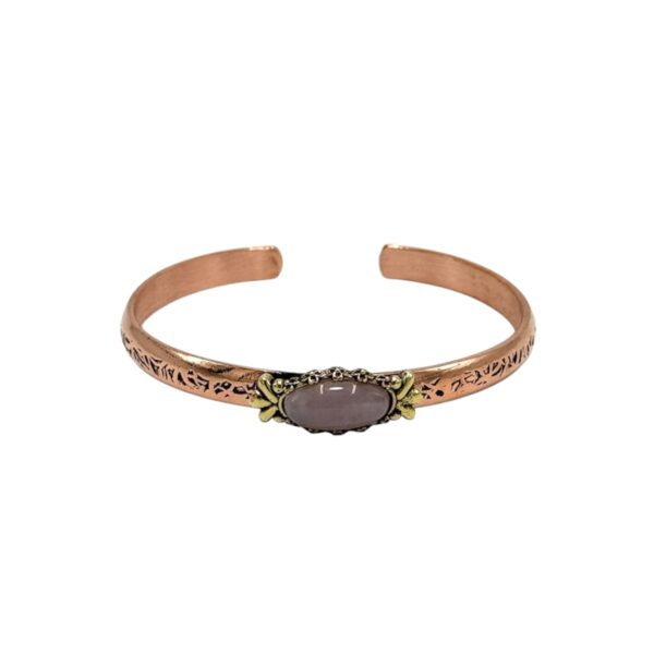 Pembe Kuvars Doğal Taş Bakır Bileklik