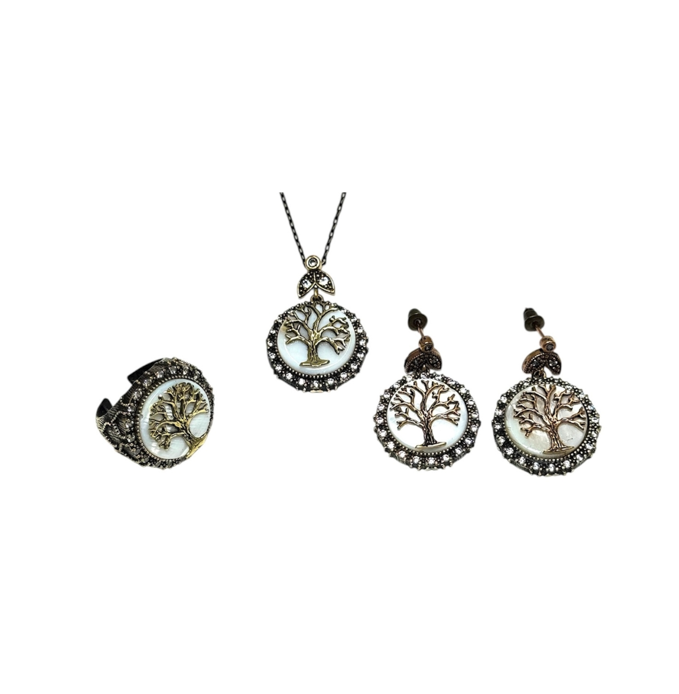 SedefDoğalTaşHayatAğacıBronzOtantikSet Sedef Doğal Taş Hayat Ağacı Bronz Otantik Set - Görsel 3