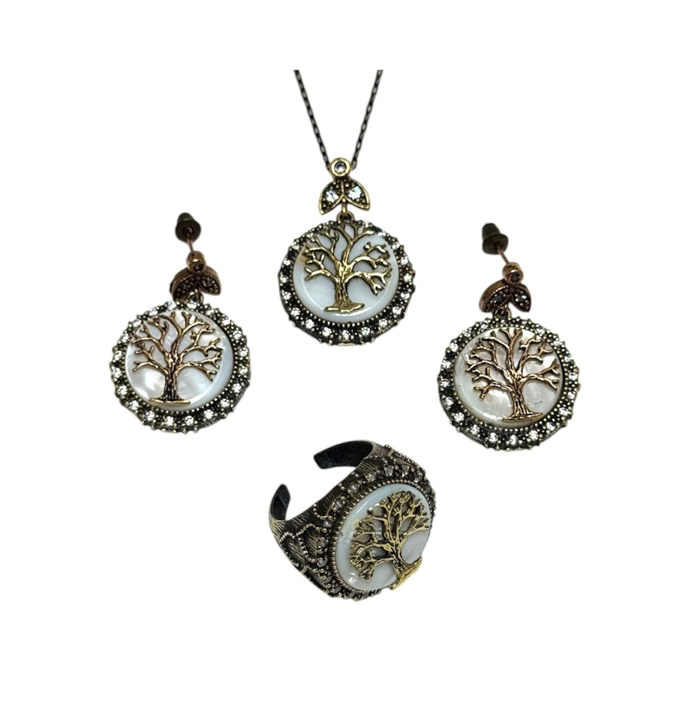SedefDoğalTaşHayatAğacıBronzOtantikSet2 Sedef Doğal Taş Hayat Ağacı Bronz Otantik Set - Görsel 4