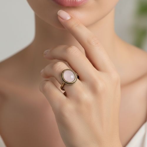 Pembe Kuvars Doğal Taş Yüzük