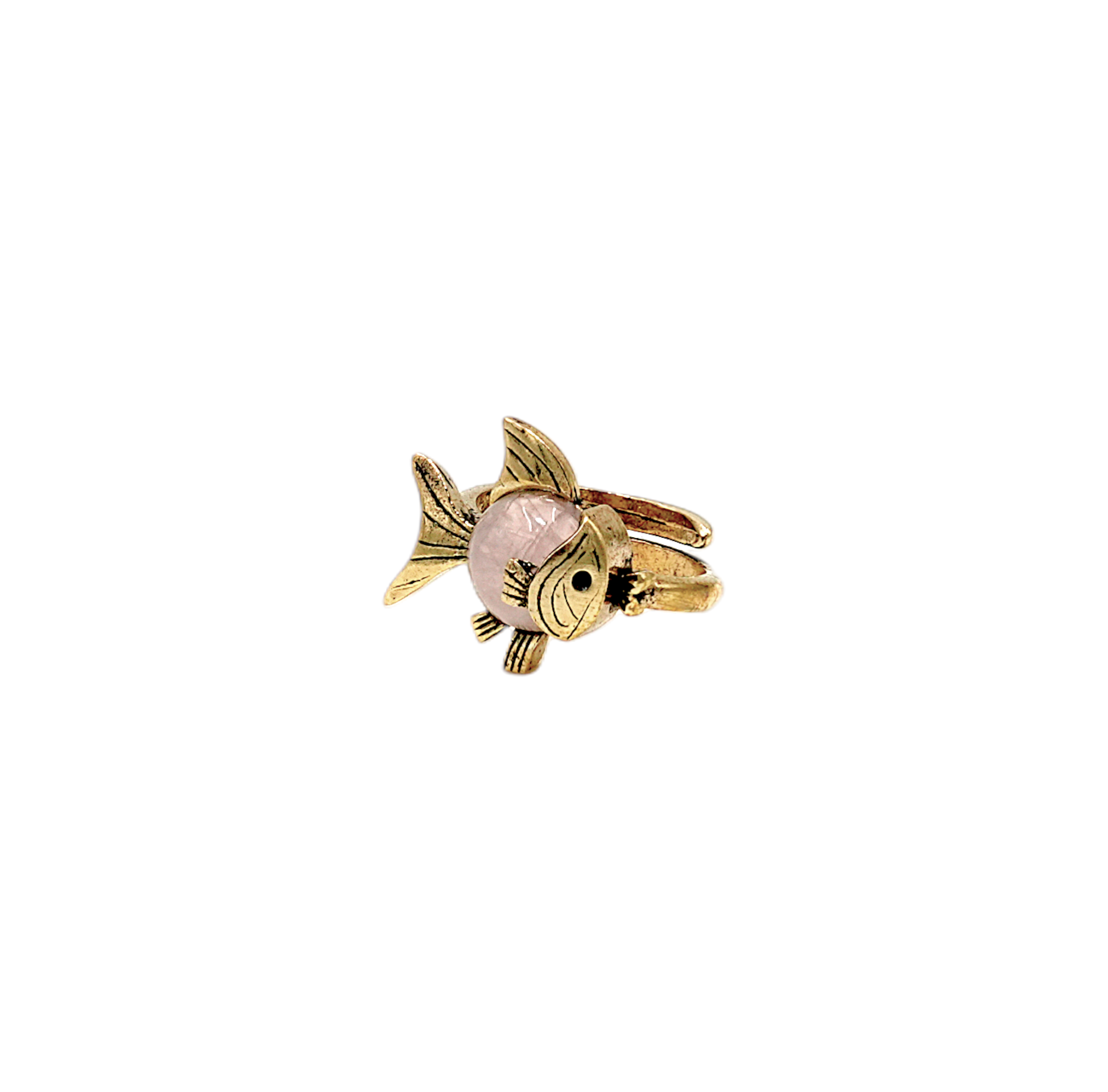PembeKuvarsDoğalTaşBalıkBronzYüzük2 Pembe Kuvars Doğal Taş Balık Bronz Yüzük - Görsel 3
